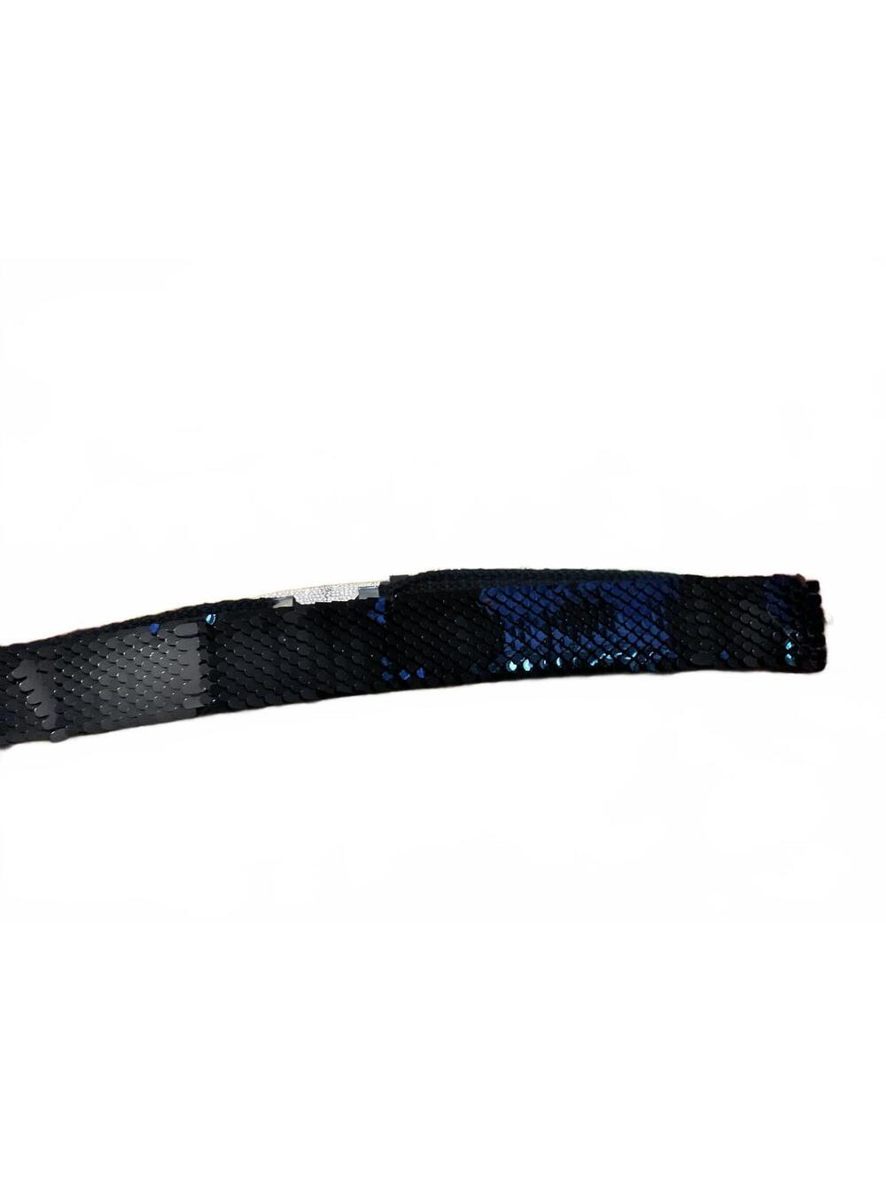 Vintage Elegant Black Sequined Belt with Decorative Silver Buckle